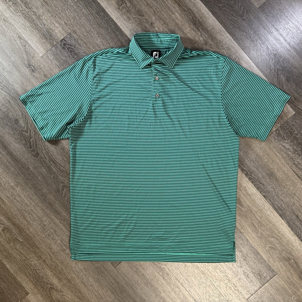 Footjoy Polo Shirt Mens XL Green Striped Performance Stretch Golf